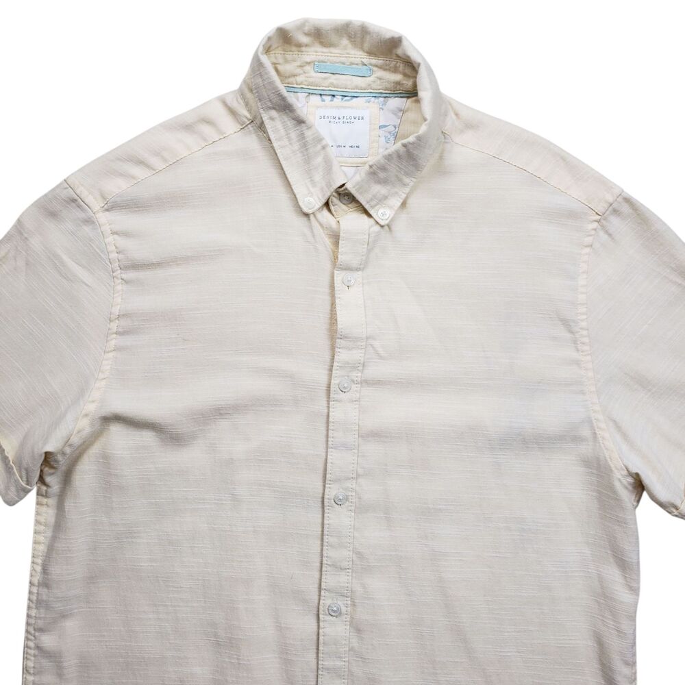 Denim and Flower Ricky Singh Shirt Mens Medium Yellow Short Sleeve Preppy